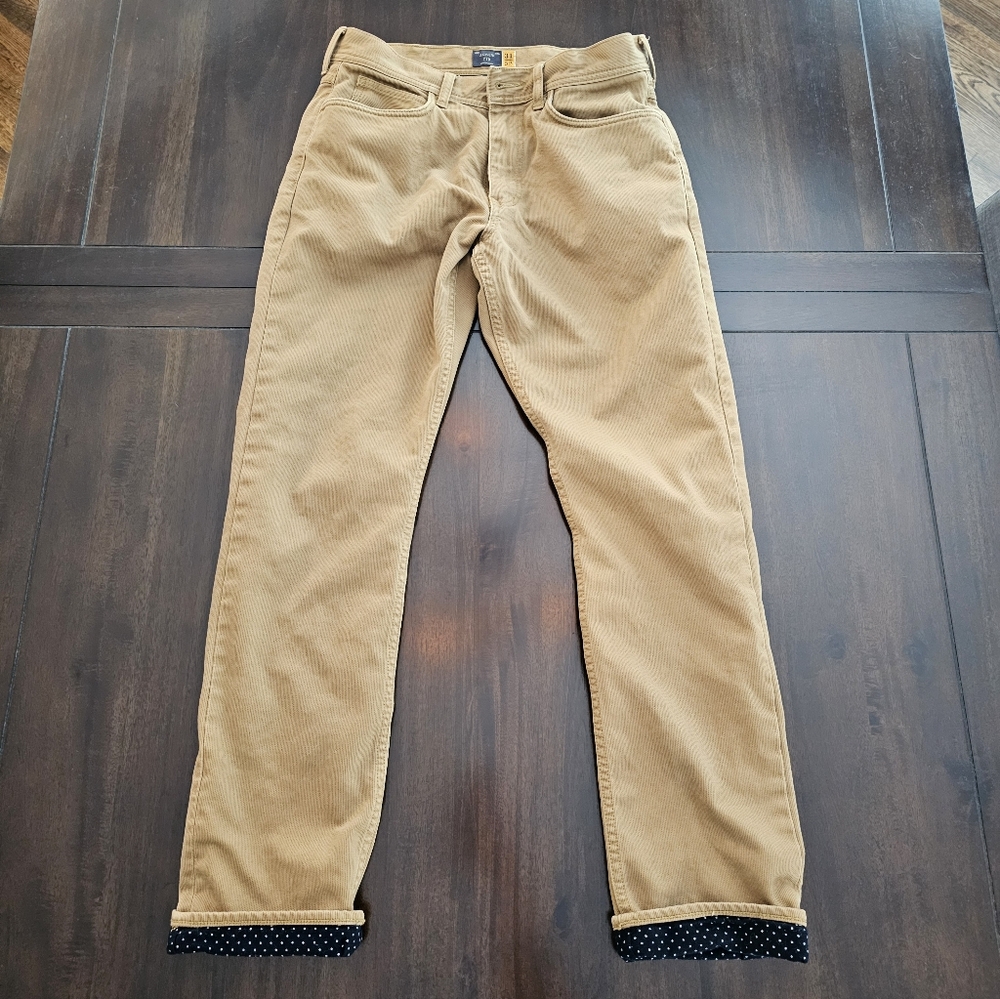 J.Crew Tan Flannel Lined 770 Bedford Cord Pants Size 31 X 32